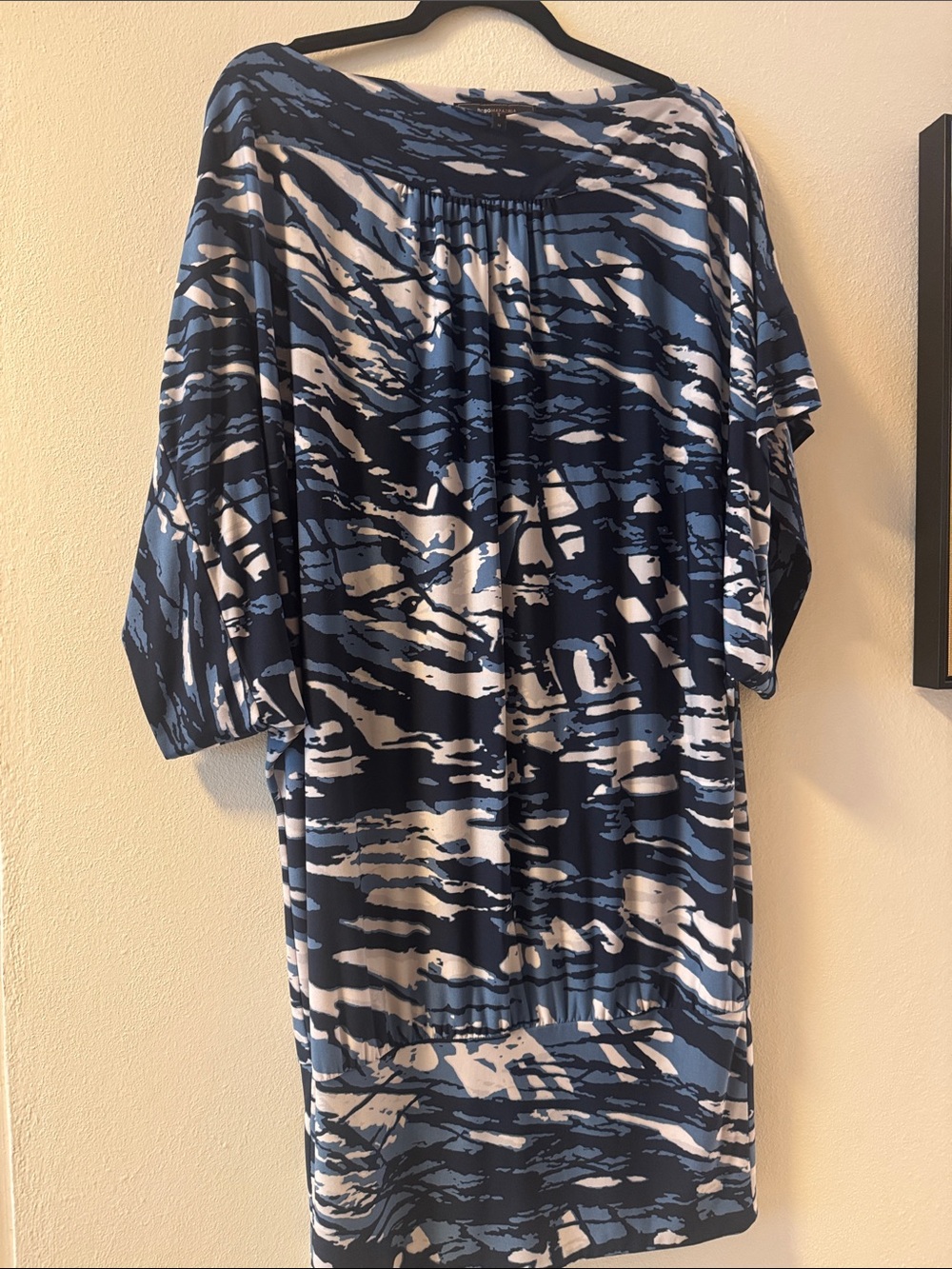 BCBGMaxAzria Blue and White Abstract Midi Dress